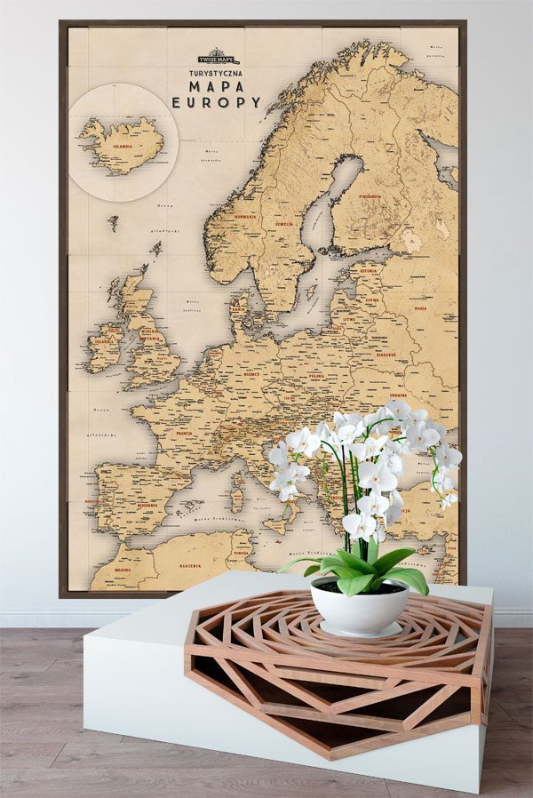 Mapa Europy bezowa pionowa sciana