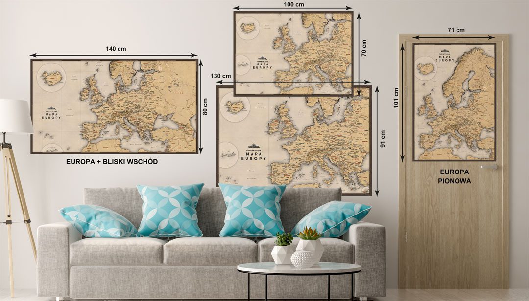 Mapa Europy beżowa pionowa