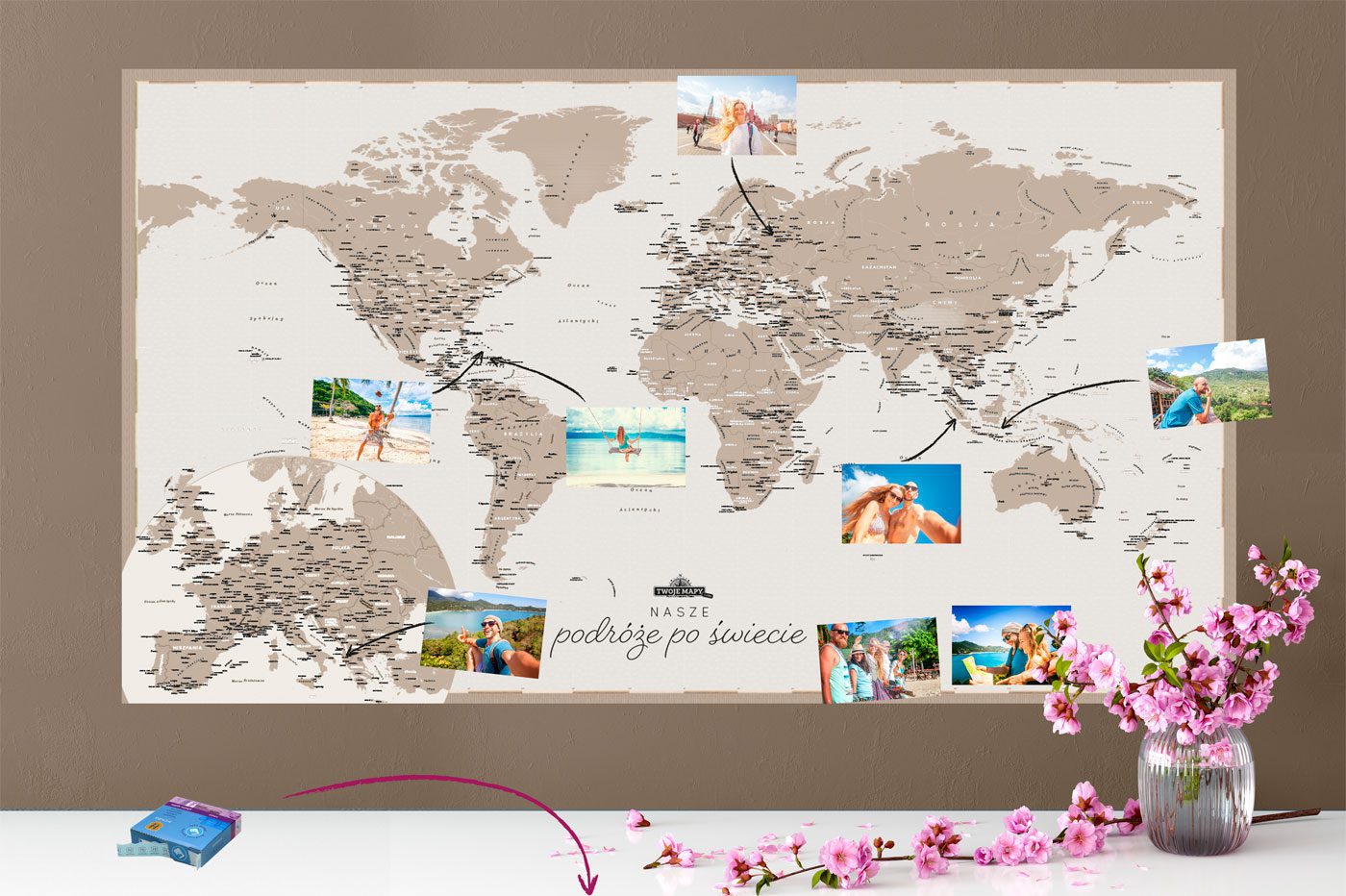 Wielka Turystyczna Mapa Świata (pastelowa)