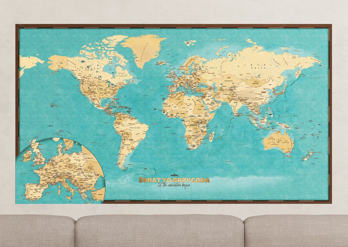 Wielka Turystyczna Mapa Świata (turkusowa)