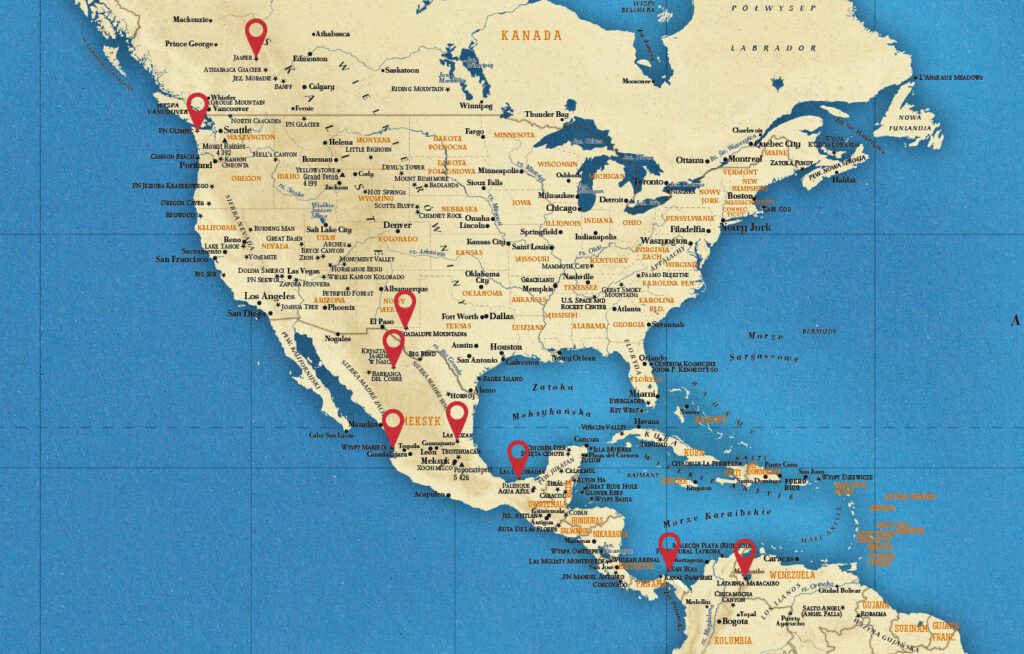turystyczna mapa swiata perelki Ameryka polnocna