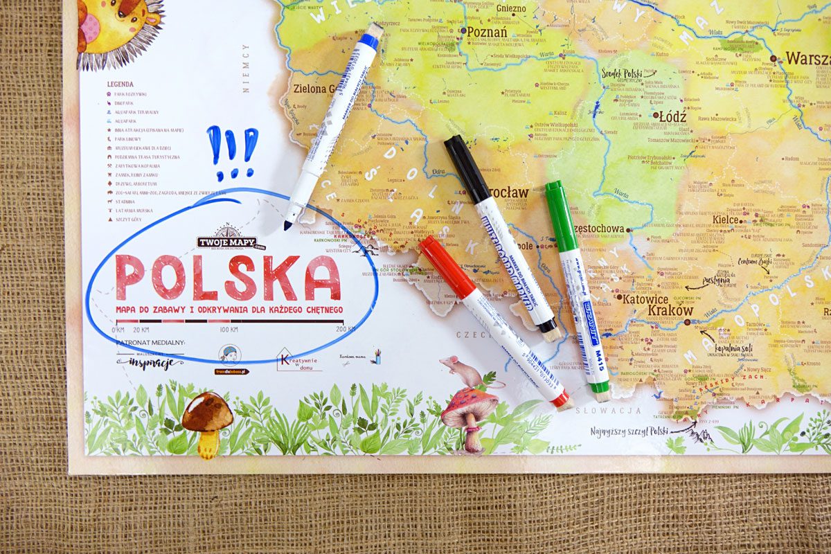 Mapa Polski dla dzieci z mazakami suchościeralnymi