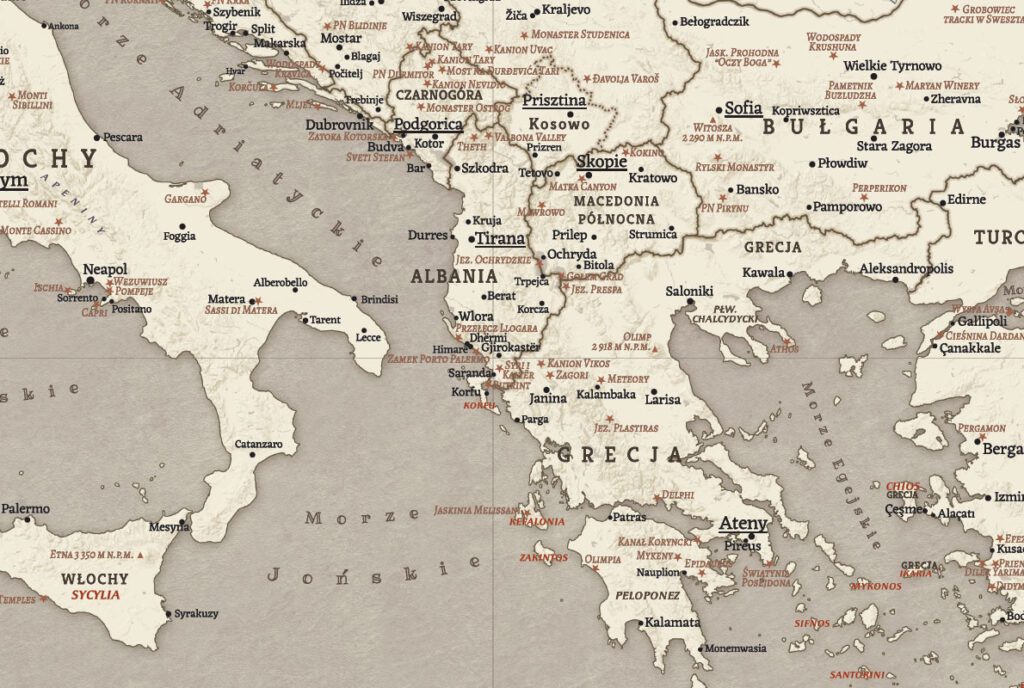 Mapa Europy i basenu Morza Śródziemnego - fragment