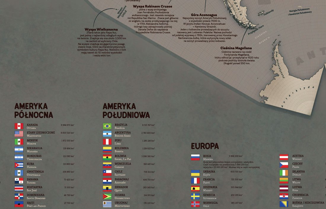 Mapa świata dla nastolatka, na ścianę, w odwzorowaniu Cahilla-Keyesa