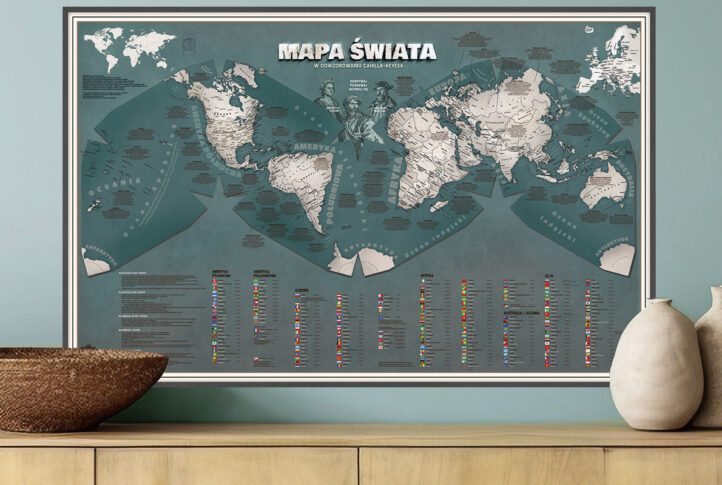 Mapa świata dla nastolatka, na ścianę, w odwzorowaniu Cahilla-Keyesa