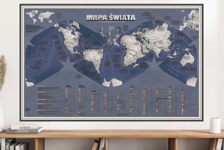 Mapa świata dla nastolatka, na ścianę, w odwzorowaniu Cahilla-Keyesa