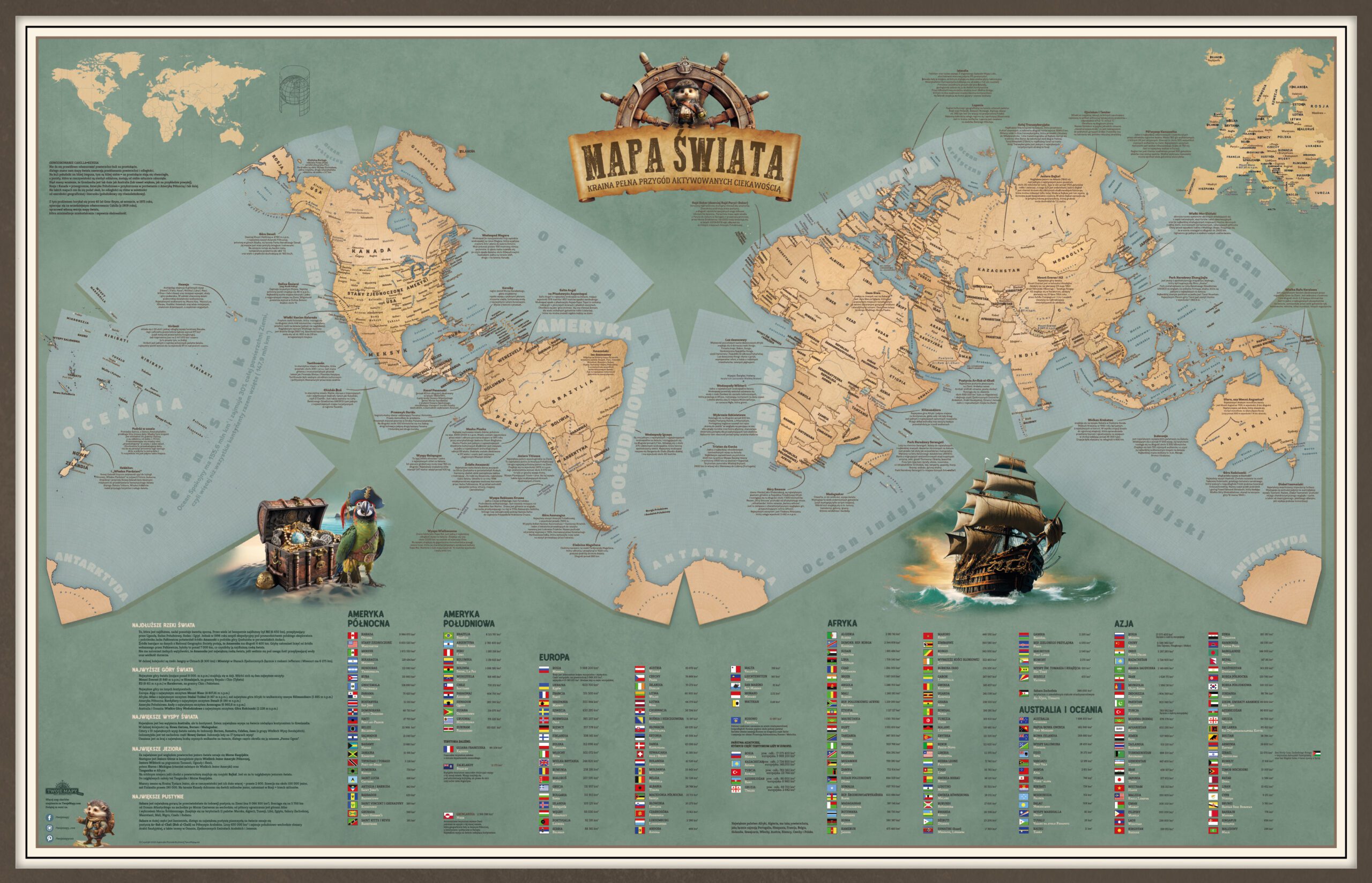Mapa świata piracka – edukacyjna mapa ścienna 140x90 cm