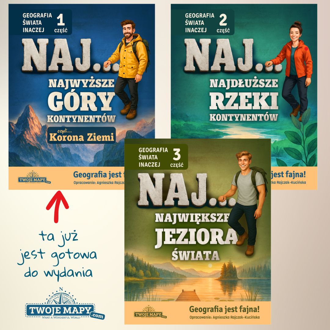Okładki książek z serii "NAJ" - książki o geografii świata
