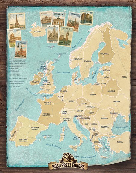 Plansza gry karcianej geograficznej "Boso Przez Europę"