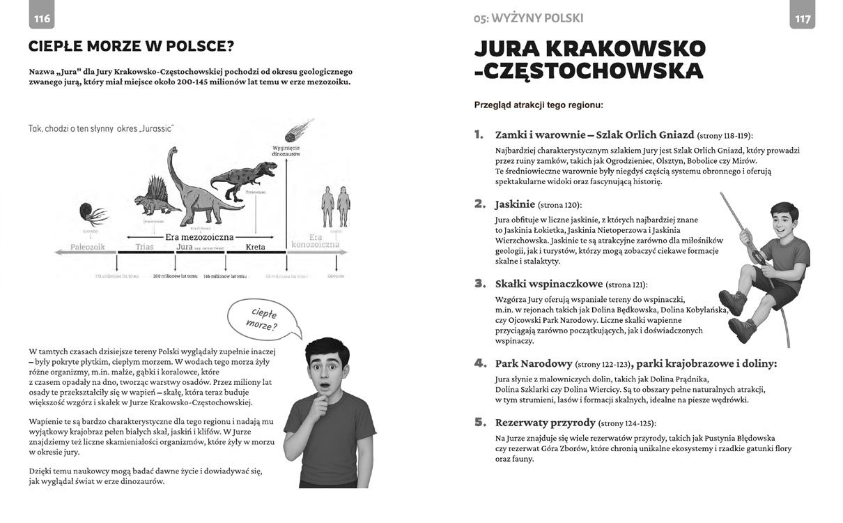 POLSKA w małym paluszku - nauka geografii przez zabawę 7 Podgląd książki „Polska w małym paluszku” – Jura Krakowsko-Częstochowska, atrakcje turystyczne i ilustracje geologiczne
